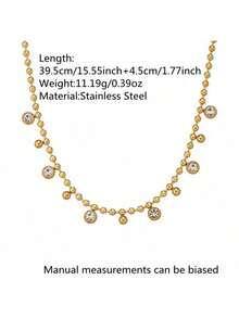 VceTd 1pc Fashionable Multi-Color Round Glass Bead Stainless Steel Necklace, Suitable For Women To Wear At Parties Or Vacations - Yellow Gold - View 13
