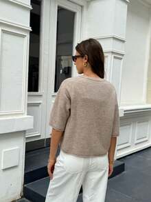 Spring/Summer Women's Simple Elegant College Style Single-Breasted Knit Cardigan Fall - Brown - View 7