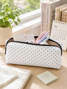 Campus Style Polka Dot Pencil Case/Stationery Storage Bag - Multi-Functional Large Capacity Design, Suitable For Storing Office Supplies, Creative Multi-Purpose Pen Holder Or Portable Travel Makeup Bag, Ideal For Students, Teachers, Back To School Season, Learning Supplies, Teacher's Day Gift, School Essentials, Back To School Must-Haves, Suitable For Office And Home Settings. (Pattern Printing Random, Please Refer To The Actual Product) - Multicolor - View 3