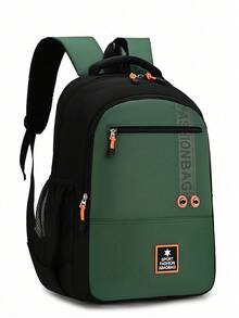 Unisex Backpack, Navy Black Color Block AB SPORT Letter Daypack, Multi Slant Zipper Compartments, For School Sports Daily Commute - Multicolor - View 9
