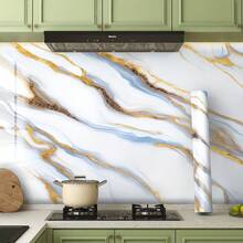 Marble Pattern Countertop Sticker - White Gold Blue Color Self-Adhesive Wallpaper - Peel And Stick - Waterproof Decorative Film - Suitable For Cabinets, Shelves And Furniture Decoration Upgrade Protection - Glacier Gilding - View 6