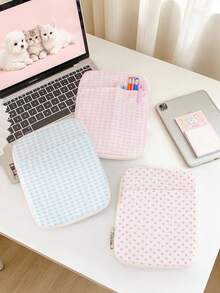 Cute Gingham Heart Floral Quilted Tablet Sleeve Bag Multi Pocket Zipper Carrying Case Soft Fabric Notebook Pouch Stationery Storage Bag, Laptop Bag - Multicolor - View 4