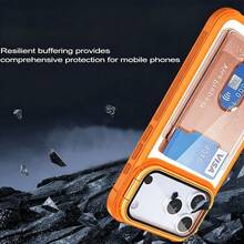 2-In-1 Acrylic Card Slot Phone Case With Hidden Kickstand And Large Window Lens Protector Compatible With Iphone 18/17 Pro Max/18/17 Pro/18/17/16/15/14/13/12/11 Series - Orange - View 6
