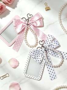 Polka Dot Card Holder With Bow Pearl Keychain,Y2k Photocard Holder, Cute Id Card Protector,Stylish Bag Pendant,Personalized Card Holder, Students Gift - Multicolor - View 8