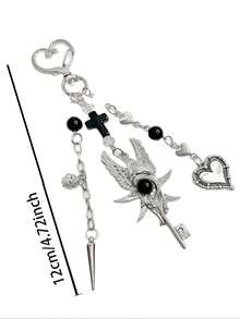 Vintage Dark Angel Wing Keychain, Cross Bag Charm, Y2K Girly Punk Bag Accessory - Multicolor - View 8