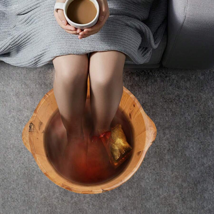 YUNRUX Wooden Foot Soak Basin, Foot Bath Bucket, Round Foot Bath Tub - 棕色 - 查看 1