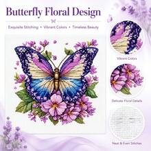 Butterfly And Floral Pattern Cross Stitch Kit/Plum Blossom, Orchid, Bamboo And Chrysanthemum Bookmarks, Suitable For Adults. New Healing DIY Stress Relief Creative Gift, For Room Decoration/Hanging Decor. Unframed. - Multiple Styles - View 9