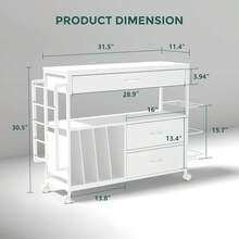 Wrapping Paper Storage And Organizer, Craft Cart With Ribbon And Gift Bag Storage, Wrapping Paper Organizer Holder, Three Wooden Drawers, White - White - View 3