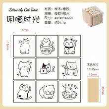 Cat Beech Wood Rubber Stamp Set, Kitty Pattern Wooden Stamps With Storage Box For Journal Scrapbook DIY Diary Craft Decoration - A - View 8