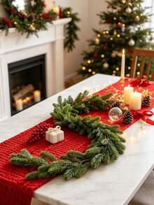 1pc 6ft Artificial Green Christmas Pine Garland, Suitable For Fireplace Mantel, Table Runner Decoration And Centerpiece, Christmas Decor - Dark Green - View 6