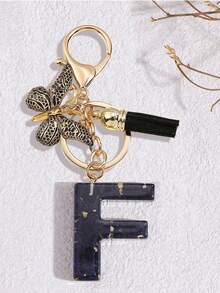 1pc Black Fashion Letter Keychain, Designed For Women's Bags, Exquisite And Compact, With Leopard Butterfly Pattern And Gold Plate 26 Letters A-Z Pendant, Suitable For Girls, Perfect As A Commemorative Gift For Valentine's Day, Teacher's Day And Halloween - Black - View 32