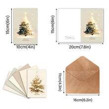 6 Sets Christmas Card Set With Envelopes - Gold Christmas Tree Design - Suitable For Parties, Holiday Greetings, Gifts, Birthdays And Creative Card Making - Multicolor - View 11