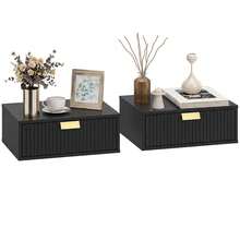 Modern Floating Wall Mounted Bedside Tables With Fluted Drawer For Bedroom And Living Room - Black - View 12