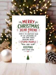 OBOVAY 1pc Funny Christmas Greeting Card, Merry Christmas Card For Friends, Humorous Friendship Holiday Card, Dedicated To Best Friend - A - View 4