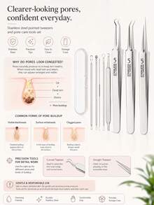 5 Ultra-Fine Blackhead Removal Needles, Suitable For Normal Skin, Acne Removal Tool, Elegant And Durable Design, Beauty Salon Facial Care Tool, With Storage Bag - Default - View 3