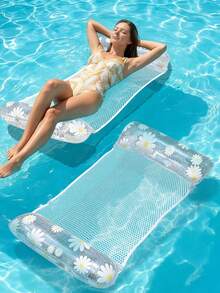 Summer Inflatable Water Hammock Floating Lounge Chair, Daisy Print Thickened PVC Pool Float Bed With Support Pillow, Suitable For Pool Party, Beach, Lake, River Water Relaxation - A - View 1