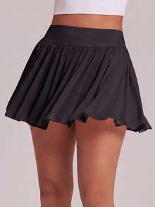 VUTRU High Waist 2in1 Mesh Sports Skirt With Built-In Pockets, Skirt Skort For Running And Tennis - Black - View 3