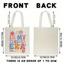 1 bolso de lona para mujer - diseño "My Teacher Era", ilustraciones coloridas, bolso de hombro de gran capacidad para compras y uso diario, opción de regalo perfecta, bolsa de compras reutil - 1 unidad Blanco - Ver 1