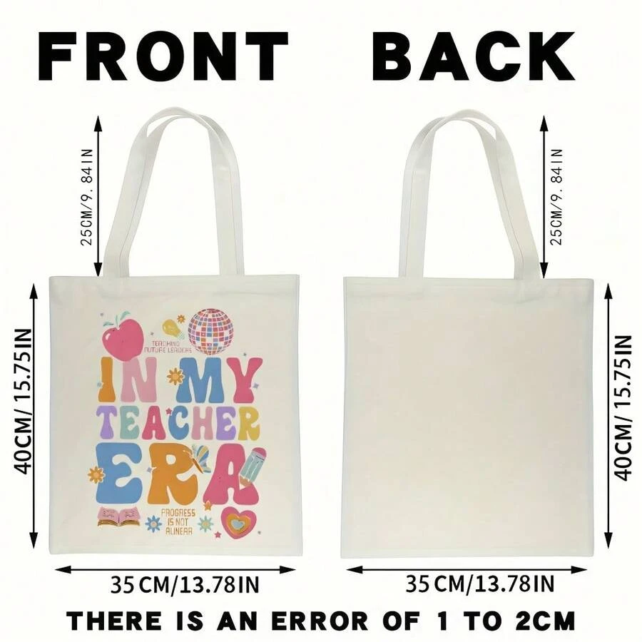 1 bolso de lona para mujer - diseño "My Teacher Era", ilustraciones coloridas, bolso de hombro de gran capacidad para compras y uso diario, opción de regalo perfecta, bolsa de compras reutil - 1 unidad Blanco - Ver 1