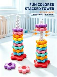 Children's Letter Number Star Stacking Rings, Educational Plastic Toy, Bur-Free Character Recognition Stacking Rings Desktop Toy, Distinct Colors With Cognitive Imprints; Suitable For Children, Indoor Desktop Leisure Play, Character And Color Recognition, Fine Motor Skills And Cognitive Ability Training. Suitable For Halloween, Christmas, Thanksgiving And Back To School Gifts. - Multicolor - View 2
