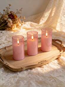 3pcs Flameless Candle Lights With Remote Control/Timer, Battery Operated, Pink Warm Light, Suitable For Christmas, Halloween, Valentine's Day, Mother's Day, Gift, Birthday, Proposal, Wedding, Dining Table, Party - Pink - View 4
