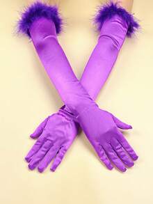 1 Pair Thick Fleecy Long Style Satin Touch Screen Gloves, Suitable For Party, Performance, Ball, Holiday Christmas Summer,Festival,Camping - Same Color - View 7