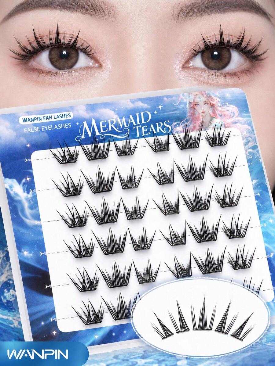WANPIN WAN PIN Mermaid 36 Clusters Glue-Free Cluster False Eyelashes, 7.5-13.5mm Self-Adhesive False Eyelashes, Ultra-Thin Eyelash Segments, Lightweight Soft Natural, Rounded R-Angle Design, Quick And Convenient Application - C - View 1