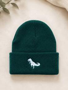 1PC Toddler Dinosaur Embroidered Folded Knit Hat, Soft Elastic Warm ...
