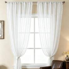 1 Panel Bohemian Lace Tassel Sheer Curtain, Rod Pocket Semi-Transparent Window Treatment, French Vintage Textured Cream Style Curtain, Suitable For Living Room And Bedroom, Combines Privacy Protection And Light Filtering Function Curtain Panel - White - View 7
