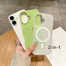 夏季清新色果凍感 2 合 1 磁吸手機殼，相容 iPhone 16 17 16e 17e，磨砂質感防摔硬殼，相容 iPhone 15 14 13 11 16 Pro Max 17 Pro Max 12 - 綠色 - 查看 5