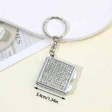 1pc Mini Rhinestone Double-Sided Square Mirror, New Creative Ins Style Luxury Sparkling Diamond Cross-Border Hot-Selling 2-In-1 Rhinestone Mini Makeup Mirror Keychain, Multifunctional Makeup Mirror Keychain Pendant, Thumb-Sized Portable Double-Sided Folding Lipstick Mirror, Suitable For Touch-Ups On The Go, Sparkling Crystal Portable Folding Makeup Mirror With Double-Sided Square Design, Mini Handbag Carry, Fun Gift - Multicolor - View 8