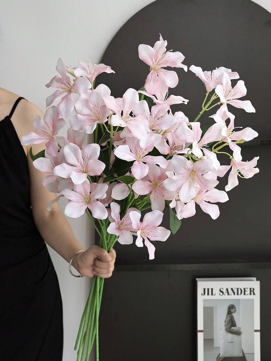 1//2/6 Pcs 79cm Flame Orchid Artificial Simulation Daffodil Magnolia Silk Flower Art Home Living Room Wedding Table Decoration Romantic Theme - Baby Pink - View 1