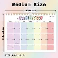 1pc 2026 January - December Wall Calendar, Creative Minimalist Cartoon Design, Simplistic Wall Hanging Calendar, 12 Monthly Planning Sections, Suitable For Home/Office, Christmas/New Year Gift - Multicolor - View 3