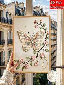 5D DIY Pearl Painting Kit, Suitable For Home Wall Decor, Butterfly Dance And Blooming Floral Pattern, Asymmetrical/Round Pearl Beads, Stress Relief Craft Activity, Handmade Gift, Unframed, Suitable For All Skill Levels - Sets - View 7