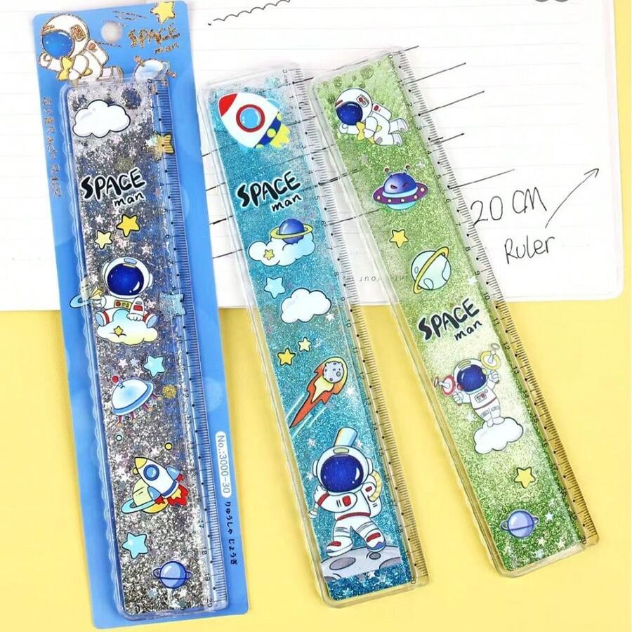 1pc Space Universe Quicksand Ruler, 20cm Straight Ruler, Cute Girl Style Thick Grid Ruler, Back To School Essential, Office & Study Supplies, Halloween, Christmas, Party Favors, Family Reward Gifts, Gifts For Boys And Girls - A - View 1