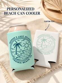 1pc Personalized Can Cooler, Custom Text Can Cooler Sleeve, Beach Party Drink Holder, Tropical Celebration Favor. - Multicolor - View 1