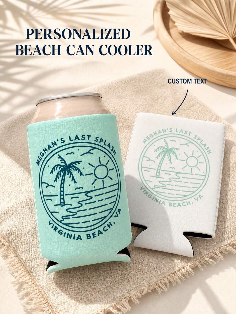 1pc Personalized Can Cooler, Custom Text Can Cooler Sleeve, Beach Party Drink Holder, Tropical Celebration Favor. - Multicolor - View 1