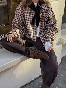 Brown Plaid Woven Women's Zipper Front Jacket - Multicolor - View 9