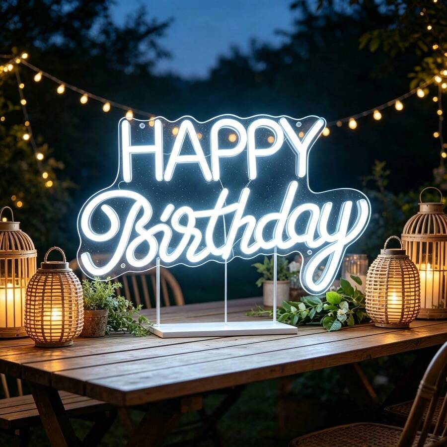 Happy Birthday LED 霓虹燈 生日派對氛圍裝飾燈 USB 發光燈牌 - 單色 - 查看 1