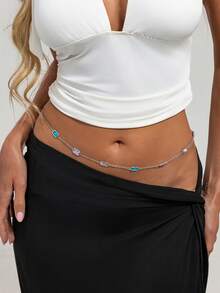 1pc Minimalist Fashionable Inlaid Geometric Colorful Faux Gemstone Women's Charm Waist Chain, Sexy Fashion Daily Casual Beach Vacation Party Gathering Couple Date Women's Holiday Birthday Versatile Jewelry Waist Chain Gift (Faux Gemstone Color Random, Subject To Actual Product) - Waist Chain - View 3