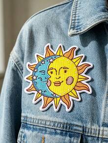 1pc/2pcs/3pcs/4pcs Hippie Sun Moon Face Embroidered Iron‑On Patch, Celestial DIY Applique For Denim Jacket Backpack Clothing Decoration - Multicolor - View 4