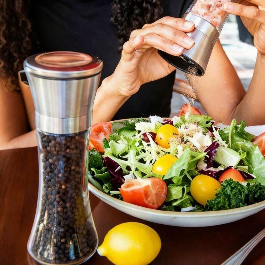 Tall Salt And Pepper Grinder – Black Pepper And Vanilla Seasoning Bottle, Reusable Manual Grinding – Plastic Lid – Adjustable Grind Setting – Glass Material – Ideal For Home, Kitchen, And Barbecue - Clear - View 1