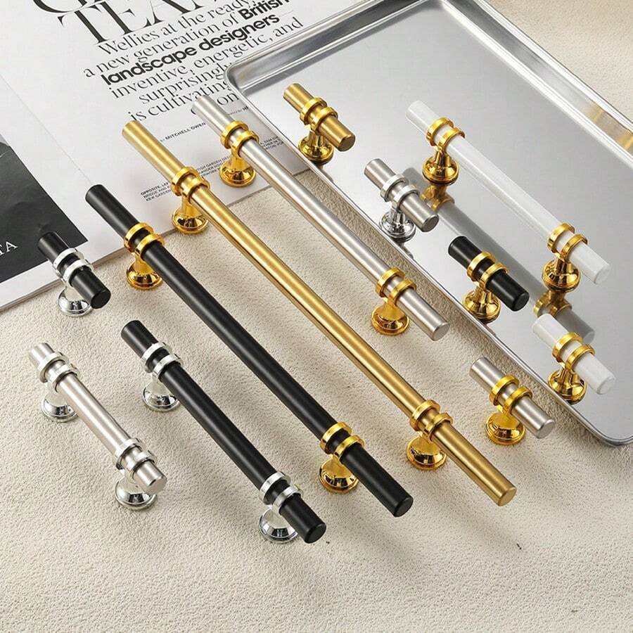 15pcs Drawer Cupboard Knob Furniture Wardrobe Handle Solid T Bar Kitchen Cabinet Hardware Black Gold Stainless Steel Furniture Drawer Knobs