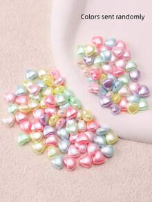 100 piezas de corazones de perlas falsas de colores mixtos con respaldo plano, accesorios DIY de joyería para el Día de San Valentín - Multicolor - Ver 5
