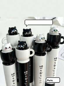 4pcs/Set Cat Design Neutral Pens, Creative Twist Ballpoint Pens, 0.5mm, Quick-Dry Black Ink, Fun Stress-Relief Rotating Pen Core, Silicone Sleeve, Quick-Dry, 0.5mm Black Pen, Suitable For Office, Back To School, Holiday Gifts - Spin Pen - View 5