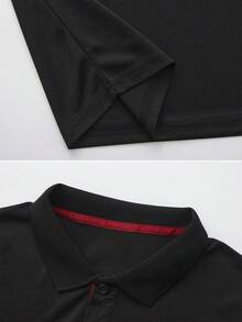 Men's Spring/Autumn Polo Shirt, Business Casual Fashion Gentleman T-Shirt With Turn-Down Collar And Long Sleeves - Black - View 5