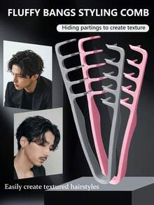 1pc Textured Hair Comb, Volumizing Wide-Tooth Hair Comb, Root Lift Hair Volume Tool, Barber Wide-Tooth & Fine-Tooth Dual-Use Set, ABS Plastic With Textured Handle, Suitable For Men - Comb - View 2