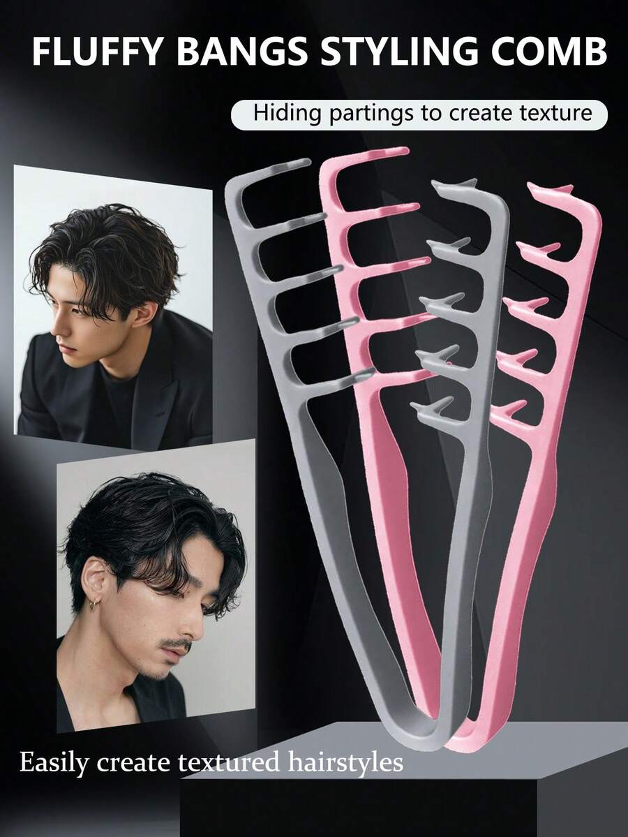 1pc Textured Hair Comb, Volumizing Wide-Tooth Hair Comb, Root Lift Hair Volume Tool, Barber Wide-Tooth & Fine-Tooth Dual-Use Set, ABS Plastic With Textured Handle, Suitable For Men