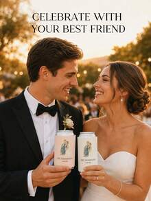 Personalized Wedding Can Cooler, Custom Photo Watercolor Portrait Can Sleeve, Regular And Slim Can Drink Holder, Custom Names And Date Wedding Favors For Couples, Receptions And Bridal Parties - Multicolor - View 9