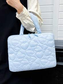 Heart Quilted Laptop Tote Bag, Minimalist Handheld Style With Zipper Closure, Fresh And Sweet Aesthetic, Simple And Gentle, Suitable For Students And Daily Commute, Combines Style And Practicality - Multicolor - View 10